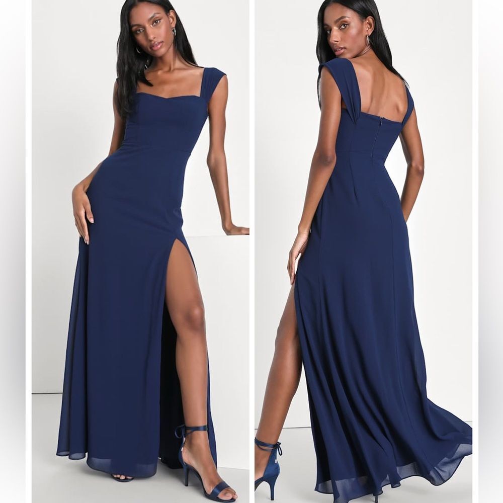 Lulu's Navy Blue Maxi Dress with Side Slit
